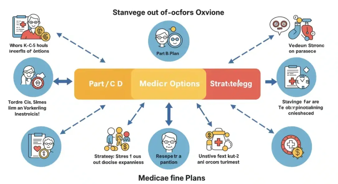 Infographic showing Medicare plan options and strategies for healthcare cost reduction.