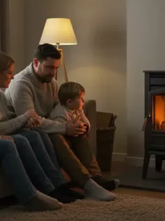 Family staying warm at home with reduced utility bills