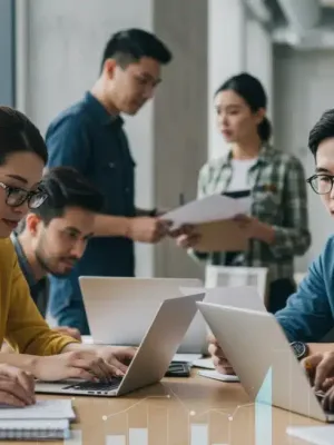 Students reviewing federal student loan repayment options documents on laptops