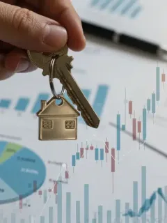 Graph showing fluctuating mortgage rates with a house key in the foreground, representing economic shifts.
