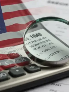 Calculator with US flag and magnifying glass over financial documents for 2026 IRS tax changes