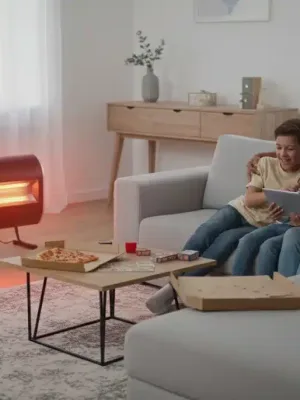 Family staying warm at home with energy assistance