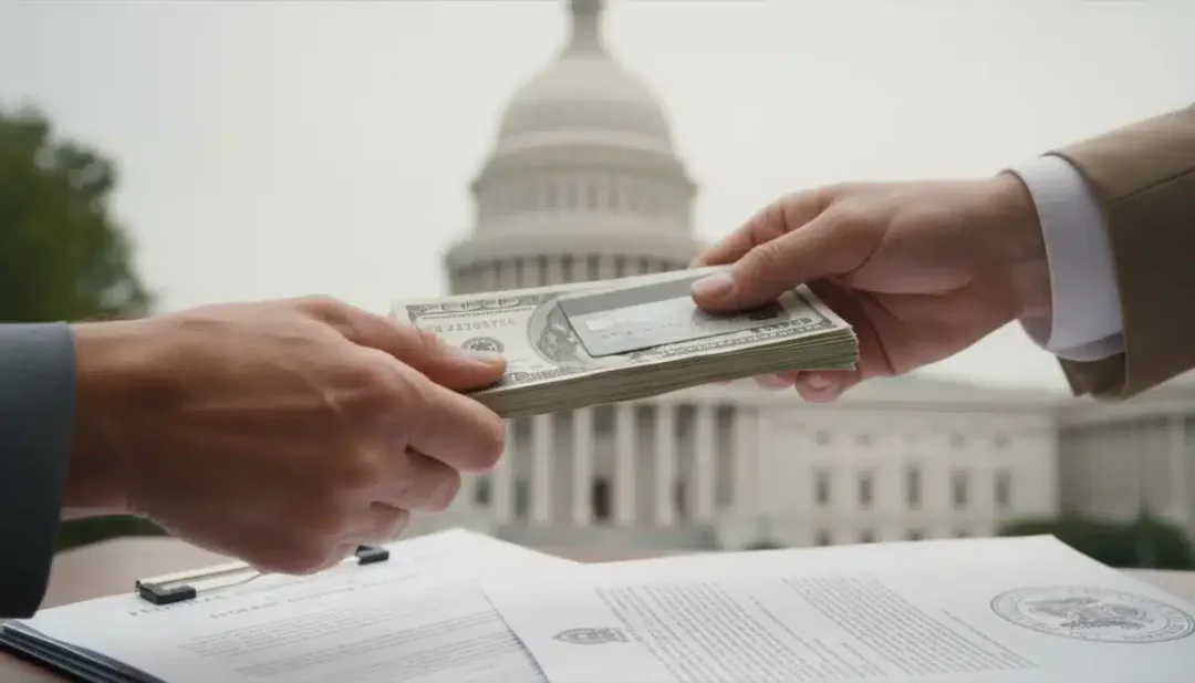 Hands exchanging money, symbolizing federal funding for caregivers