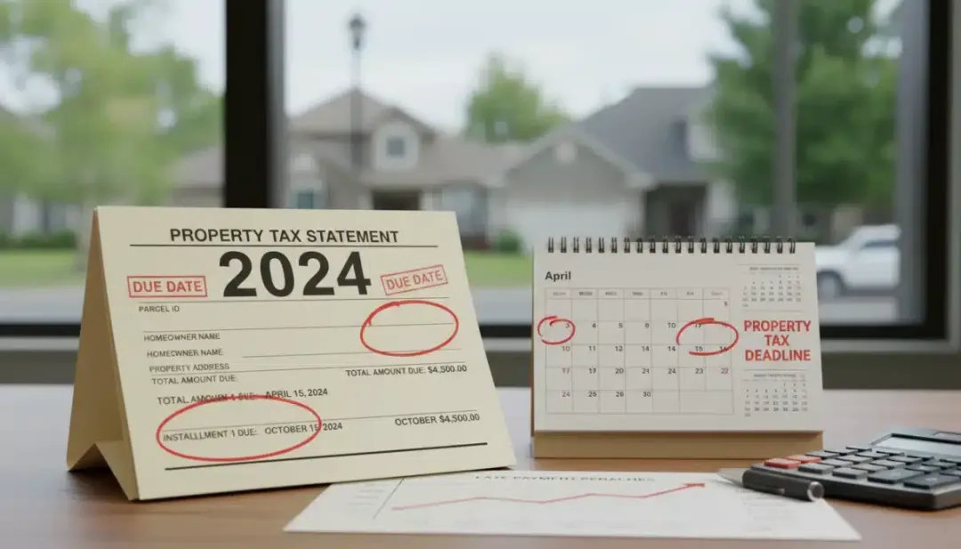 Property tax statements and calendar, highlighting payment deadlines and financial planning.