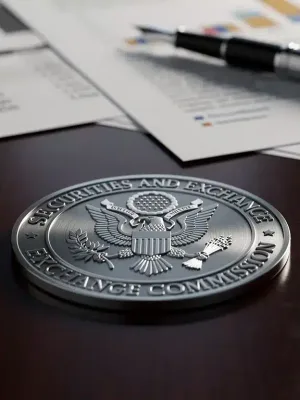 SEC seal on desk with financial documents, symbolizing new regulations