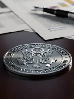 SEC seal on desk with financial documents, symbolizing new regulations
