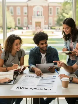 Students discussing new FAFSA process changes for federal student aid