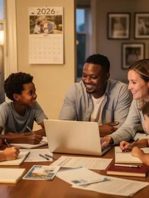 Family discussing financial planning for major life events in 2026