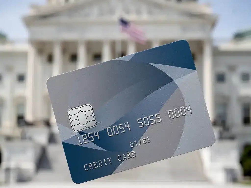 Credit card with U.S. Capitol in background, symbolizing new interest rate cap bill