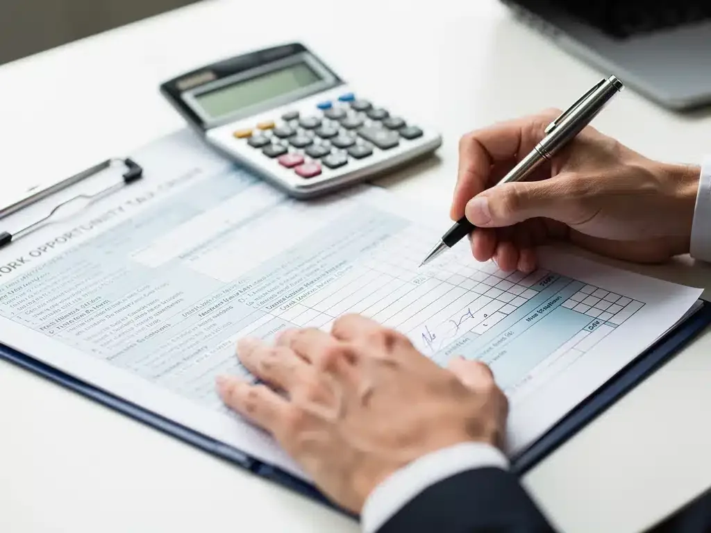 Business professional completing WOTC 2026 tax credit forms