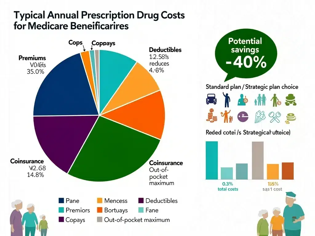 Infographic illustrating prescription drug cost breakdown and potential savings for Medicare Part D 2026