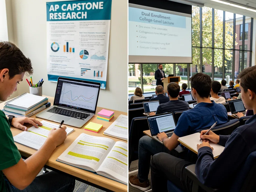 Student comparing AP Capstone and Dual Enrollment college credit retention