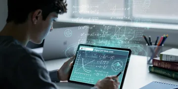 Student preparing for Digital SAT Math 2026 with digital equations