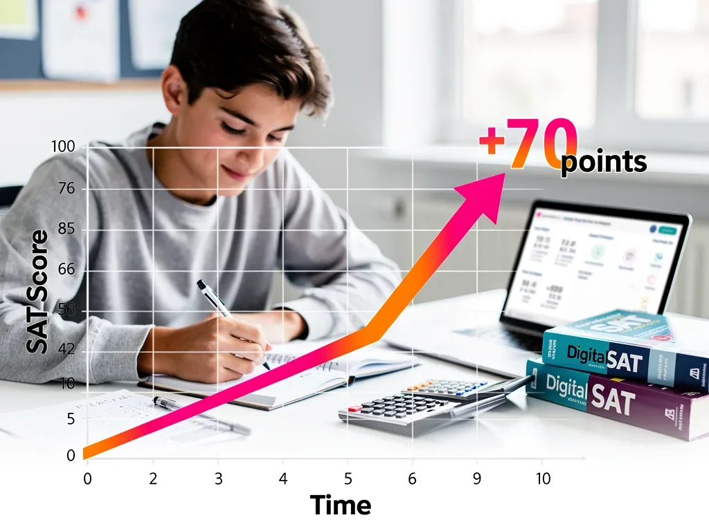 Graph showing 70-point SAT score increase from strategic preparation