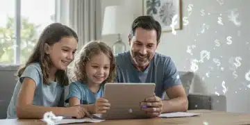 Family reviewing Child Tax Credit 2026 information on a tablet, symbolizing financial planning.