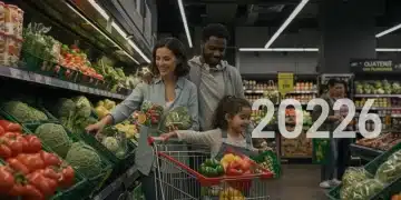 Family shopping for groceries, symbolizing SNAP benefits in 2026