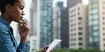 Person reviewing unemployment benefits information on a digital device.