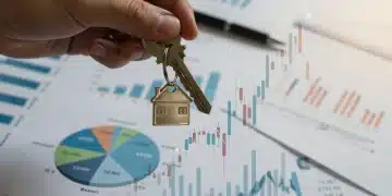 Graph showing fluctuating mortgage rates with a house key in the foreground, representing economic shifts.
