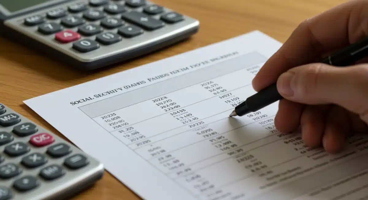 Hand highlighting crucial details on a 2026 Social Security statement