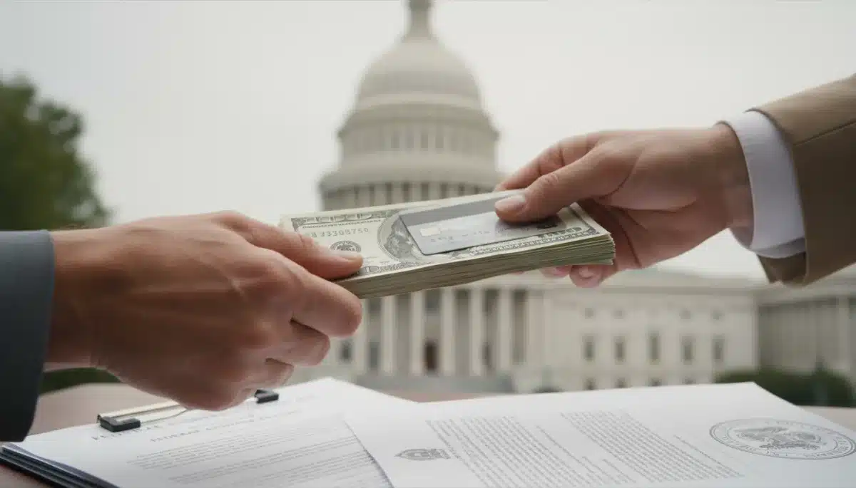 Hands exchanging money, symbolizing federal funding for caregivers
