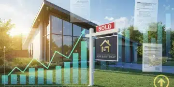 Modern home with 'Sold' sign, financial charts, and tax forms, representing tax benefits for homeowners.