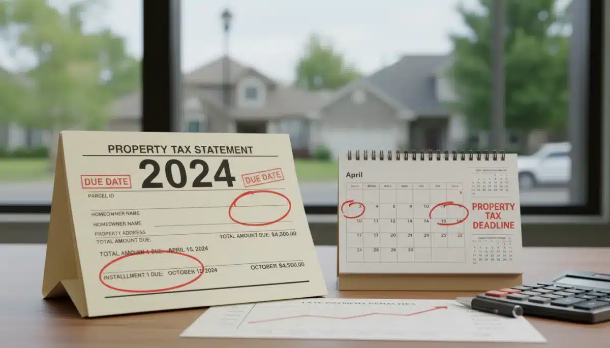 Property tax statements and calendar, highlighting payment deadlines and financial planning.