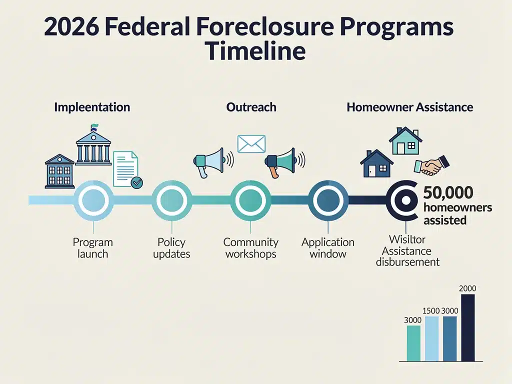 Timeline illustrating implementation phases of 2026 federal foreclosure programs